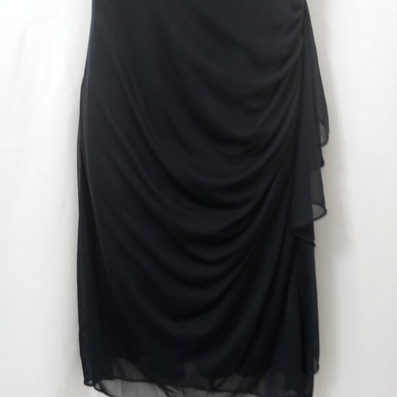Vintage Stenay Size 8 Black Sleeveless Dress Sheer Neckline Embellished Shoulder - Picture 7 of 16